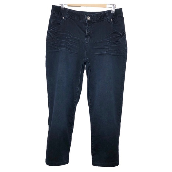 Lane Bryant Soft Stretchy Cotton Dark Wash Whiskered Straight Jeans 16 - Picture 1 of 15